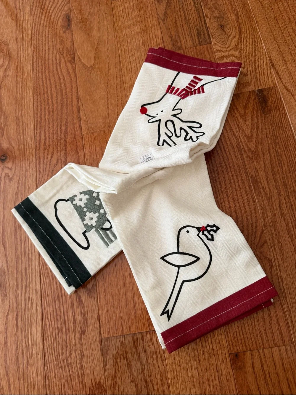 Holiday Kitchen Towels - Cream with Red and Black Trim